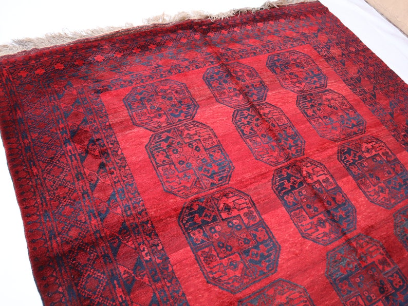 1970s Antique Ersari 8x10 Rug, Vintage Red Blue Rug Afghan Hand Knotted ...