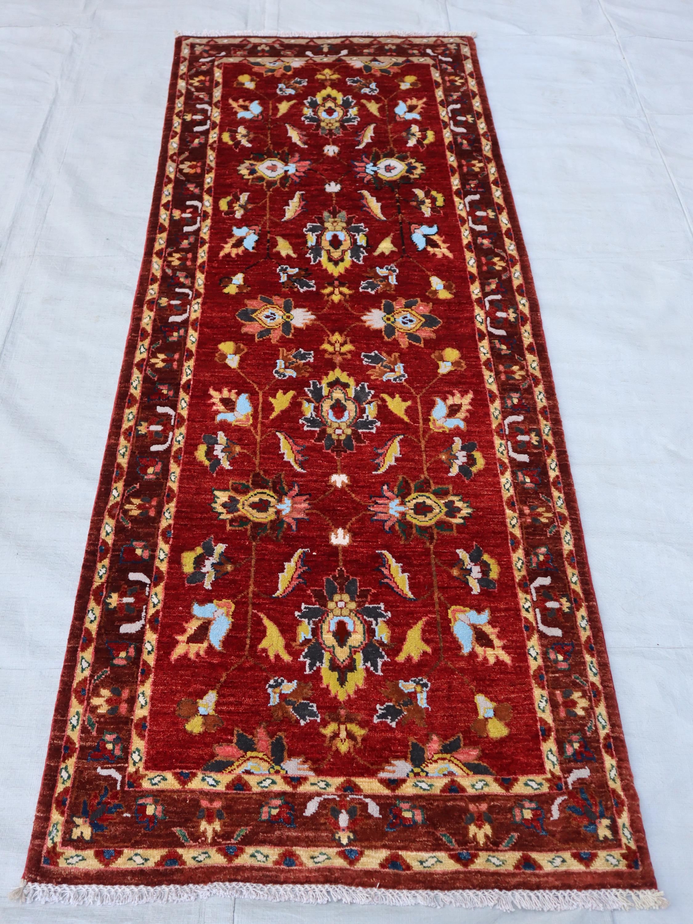 2x7 レッド ビジャール ランナーラグ、ペルシャ風アフガン手編み廊下