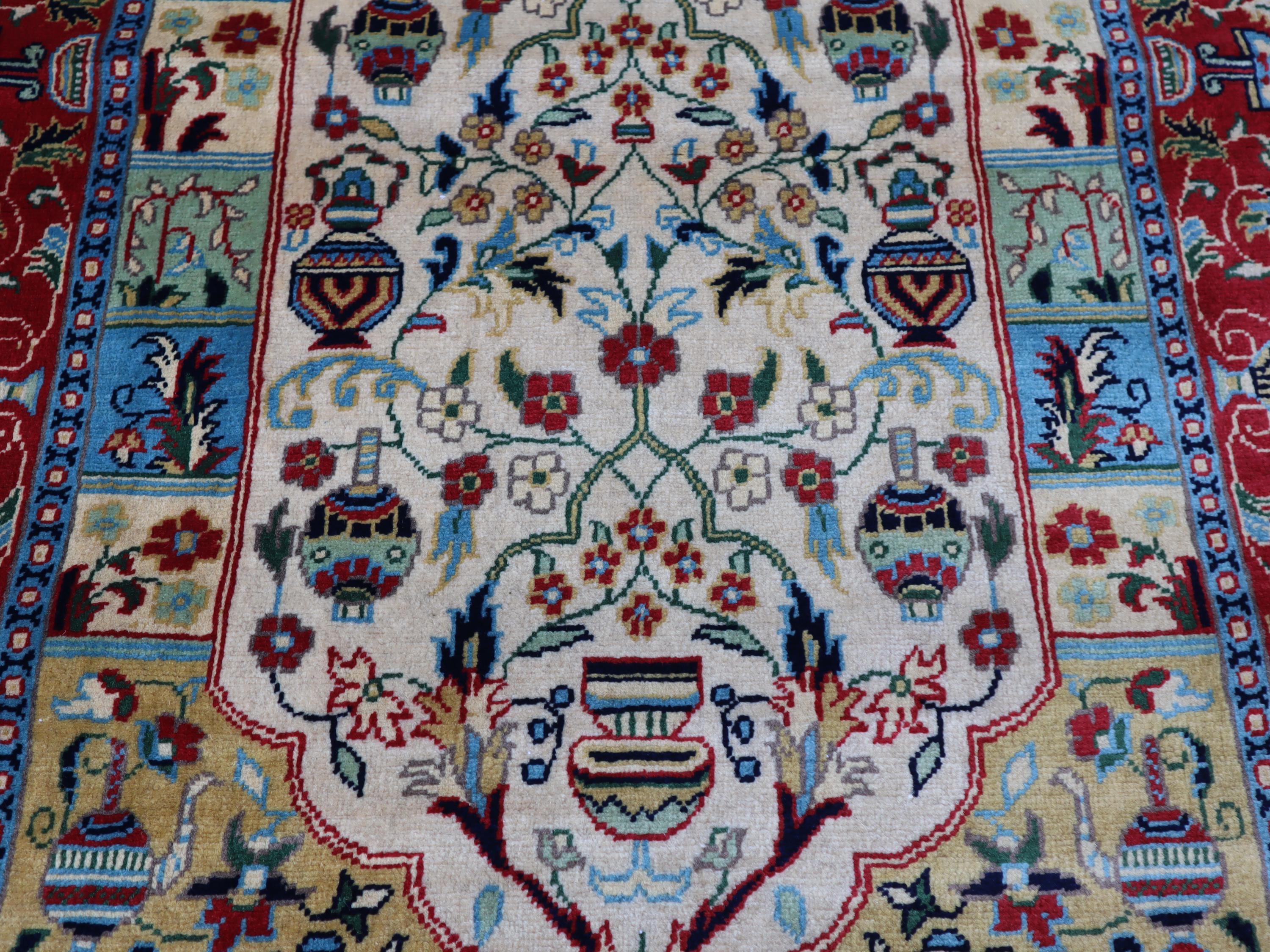 3x5 ハンドメイド ベージュレッドラグ、小さなアフガニスタン