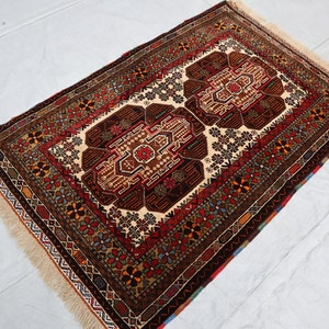2 x 4 fot antik matta, afghansk handknuten ullmatta, turkmensk 3x5 vintagematta, heminredningsmatta, tribal orientalisk matta, sovrums-vardagsrumsmatta bild 5