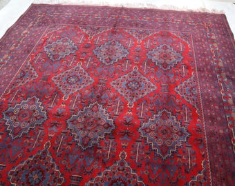 2,5 x 3,5 m Großer Afghan Teppich, Handgeknüpfter Zer Khaki Geometrischer Buchara Teppich, Orientalischer Teppich Rot Blau Wohnzimmer Teppich Esstisch Teppich