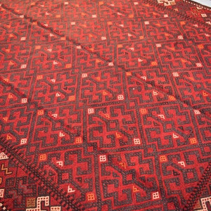 7x10 Afghan Antique Kilim Rug- Turkman Vintage Geometric Rug- Handmade Wool Rug - Red Trible Kilim Area Rug - Bedroom Kitchen Rug 225x315 cm