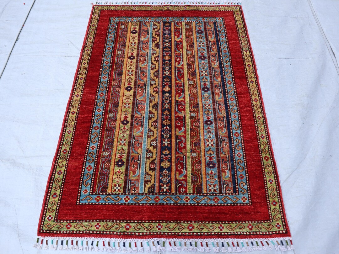 3x5 Red Turkish Area Rug - Shawl Pattern Veg Dye Hand Knotted Wool ...