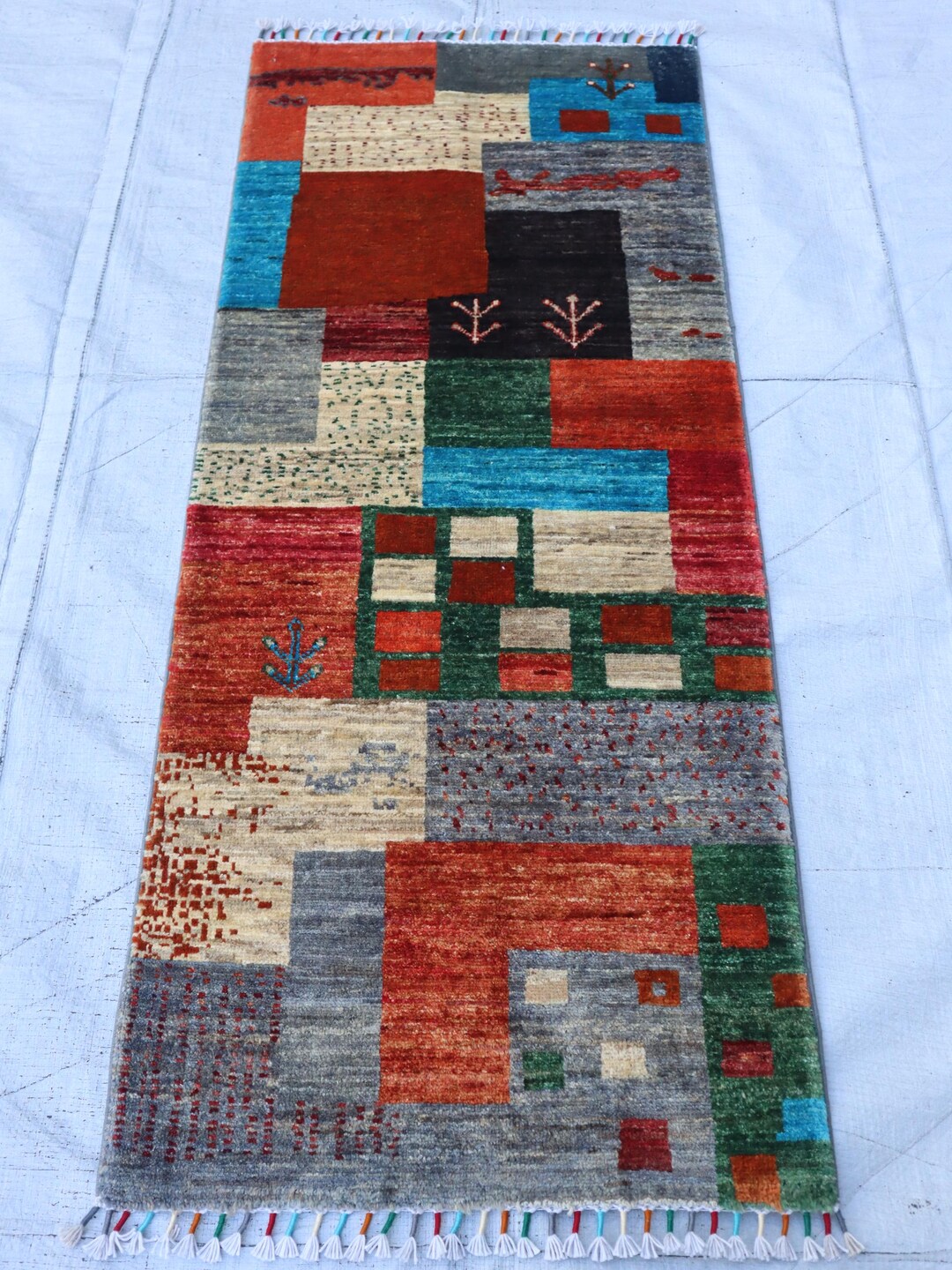 2x5 Runner Rug, Gabbeh Colorful Short Handmade Afghan Small Turkish ...