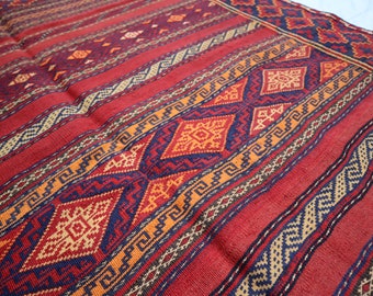 4 x 6フィートのアンティークキリムラグ、ヴィンテージ幾何学模様