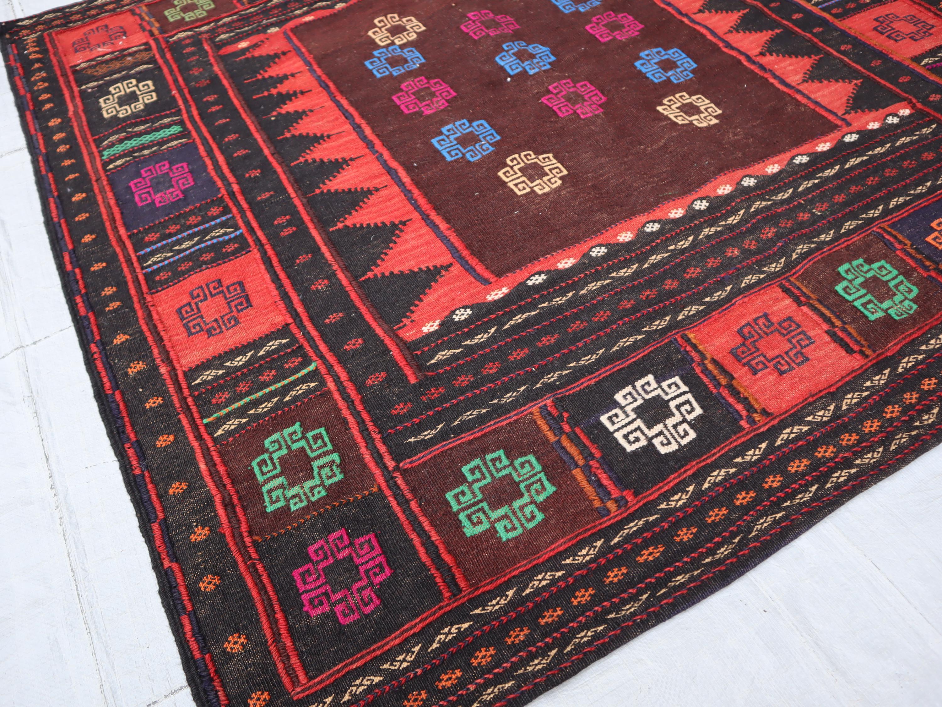 Vintage 4x4 Square Kilim Rug, Antique Afghan Hand Knotted Rug