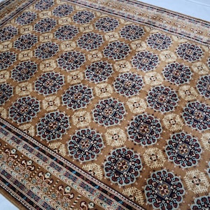 7x10 Brown Area Rug, Afghan Handmade Patnoos Gul Geometric design 100% Wool fine Quality Rug, Turkmen Tribal Rug, Living Room Oriental Rug