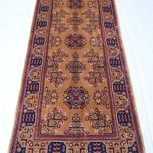 3x6 Afghan Runner Rug, Turkmen Tribal Bukhara Rug/ Brown Terracotta Handmade Fine Wool Rug/ Vintage Oriental rug/ Hallway Runner Kitchen Rug