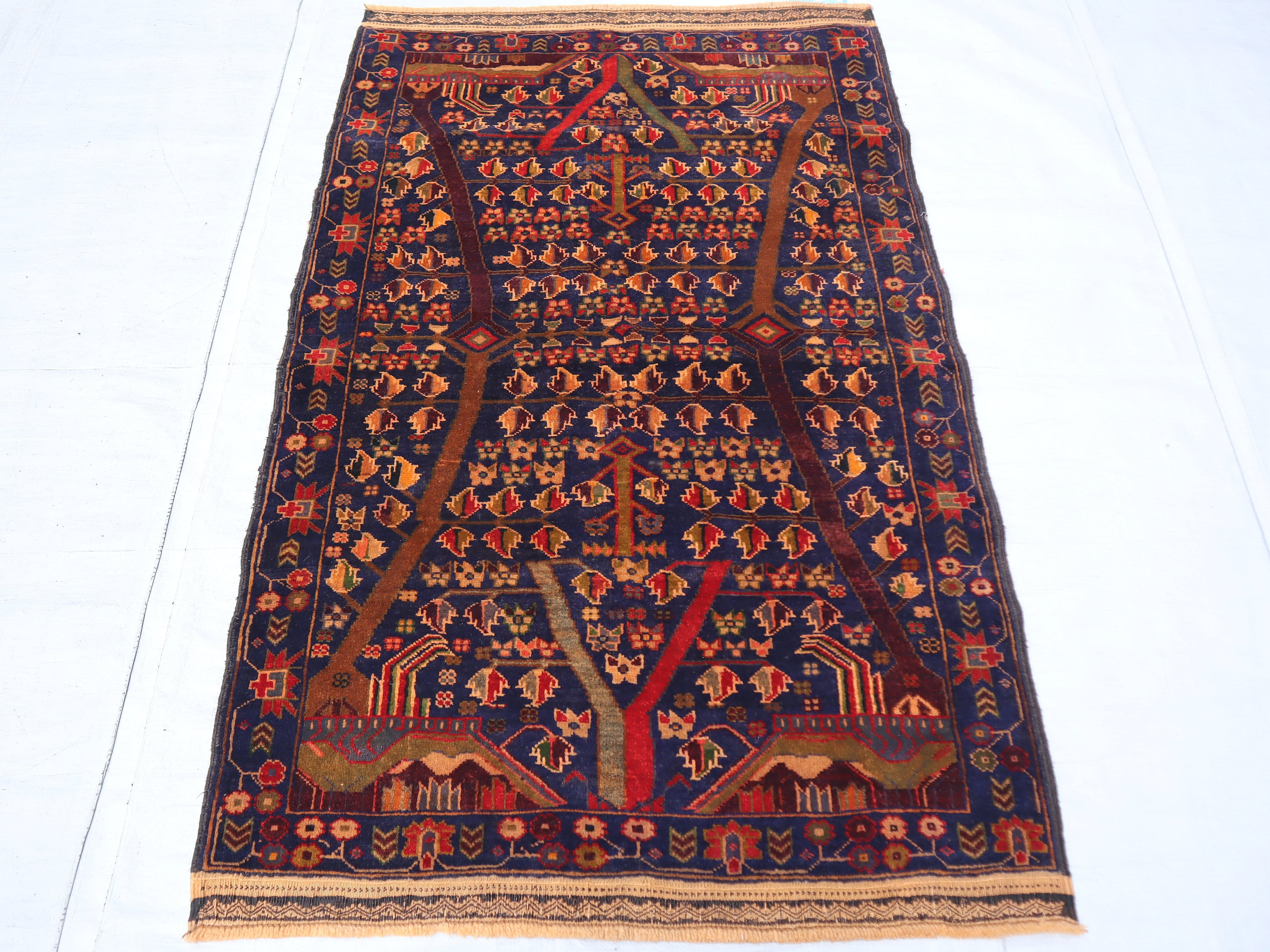 3x4 アフガニスタンヴィンテージラグ/ソフトパイルトルクメン