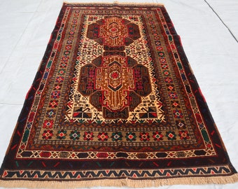 Tappeto vintage afgano piccolo da 3 x 4 piedi, tappeto tribale Baluch antico fatto a mano in lana, tappeto decorativo per soggiorno, tappeto per camera da letto a pelo morbido, tappeto per ingresso