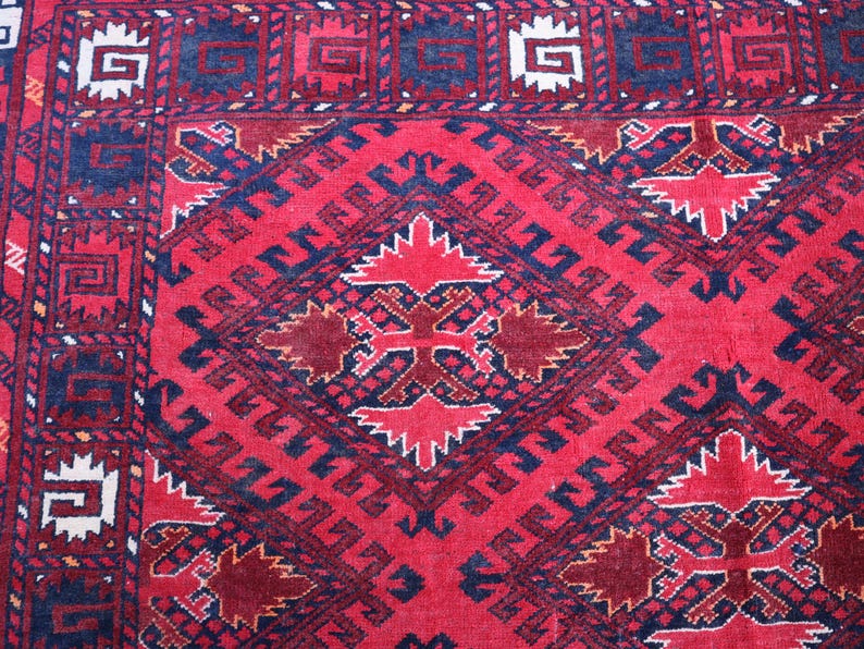 One-of-a-kind 1920s Afghan Red Flower Rug 7x9, Turkmen Oriental ...