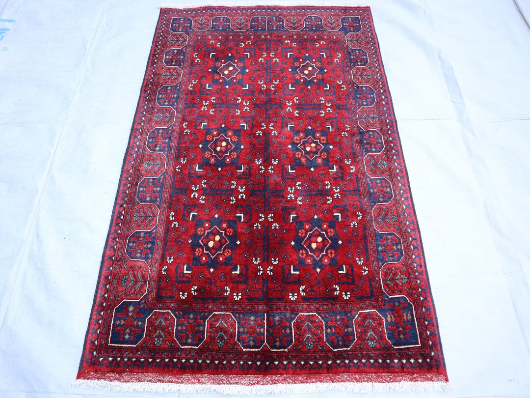 アフガニスタン産ブハララグ3x5、トルクメン産手織りラグ