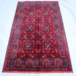Afghan Bukhara rug 3x5, Turkmen Hand-Knotted rug, Afghan High Pile Vintage Carpet In Excellent Condition Tribal Rug, Afghan rug red blue rug