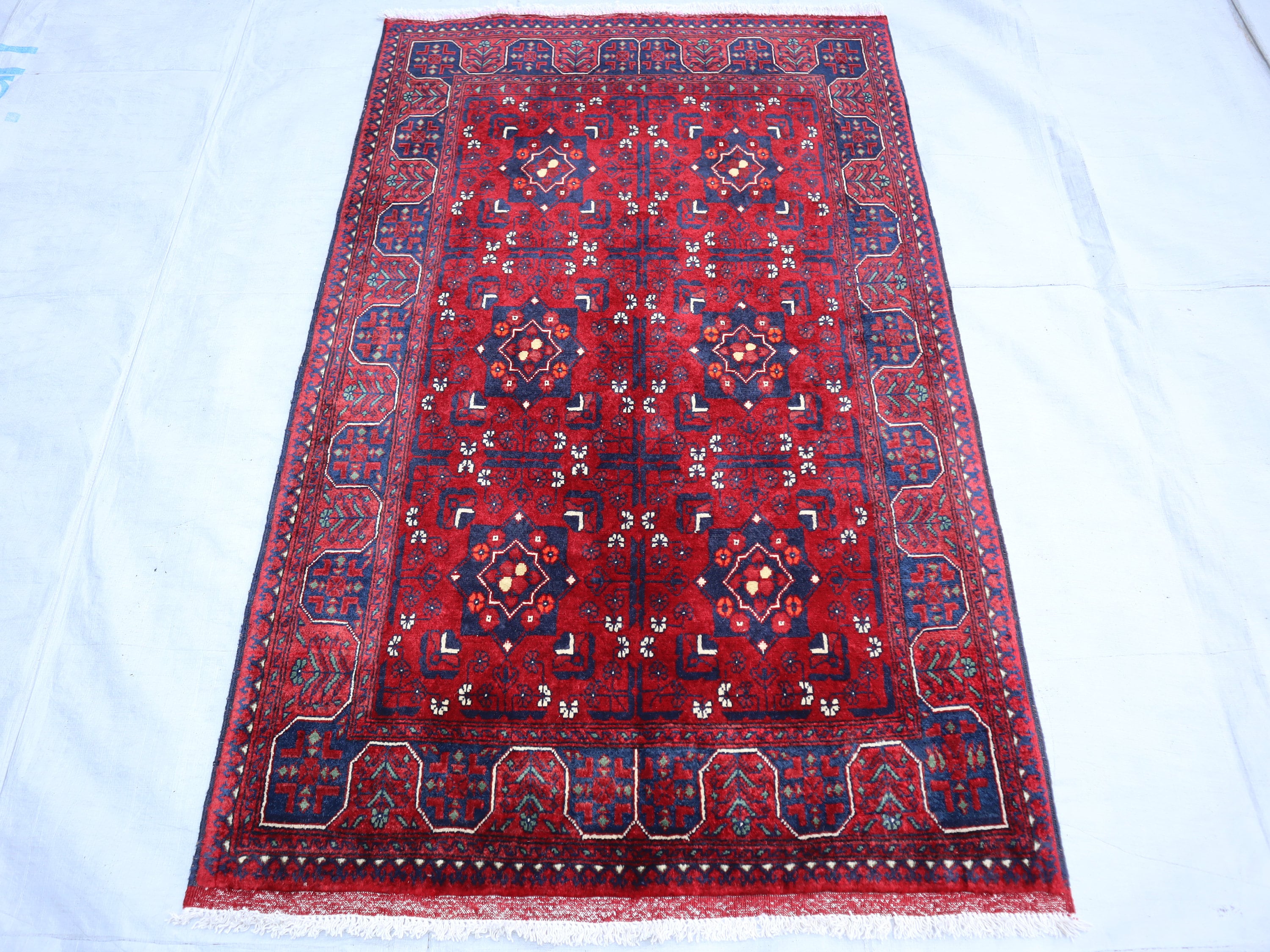 アフガニスタン産ブハララグ3x5、トルクメン産手織りラグ