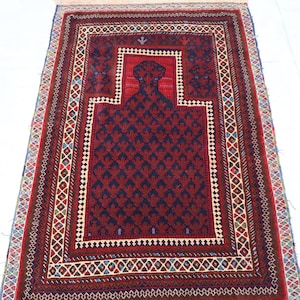 3 x 4 ft Afghan Vintage Gebetsteppich in ausgezeichnetem Zustand, Afghanischer antiker verblasster Gebetsteppich, orientalischer turkmenischer handgefertigter Wollteppich
