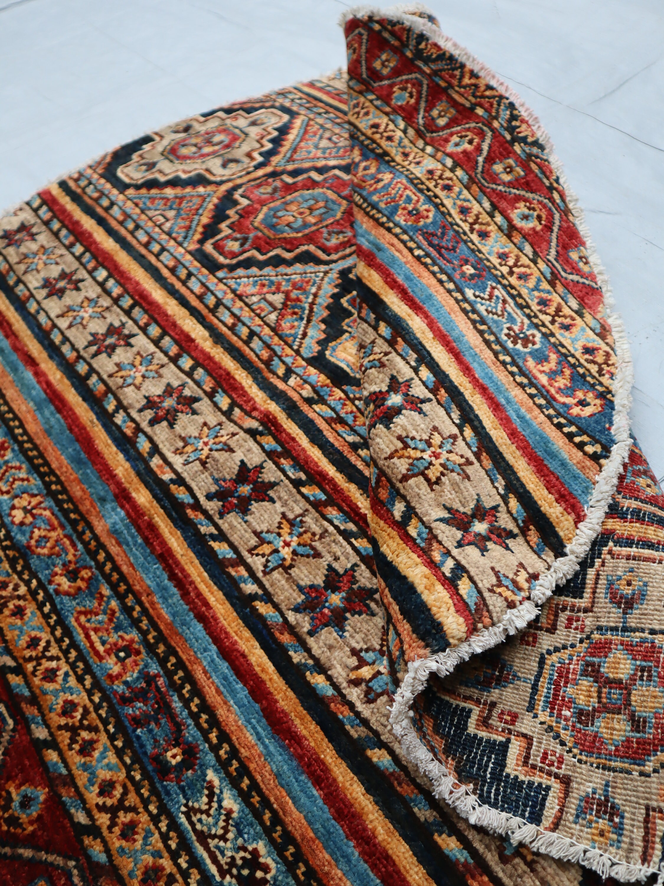 3x3 Colorful Round Rug, Afghan Handmade Circle Rug, Small Striped Round ...