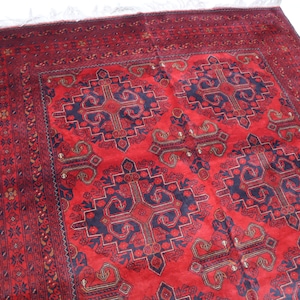 6x9 Afghan Bukhara rug, Turkmen Large Red Hand-Knotted rug, Vintage Caucasian, High Pile Antique Carpet, Medallion Tribal, Oriental area rug
