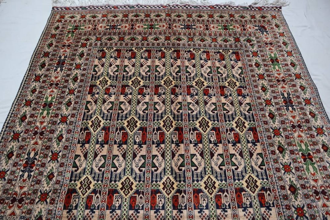 6x9 Hand Knotted Tribal Area Rugs, Afghan Handmade Gift, Grey Red Moss ...