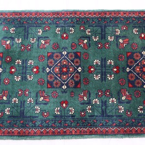 green small runner 2x5, Afghan Bokhara runner, Handmade wool rug, Turkmen soft pile rug, table rug for living room, Kitchen Entryway runner