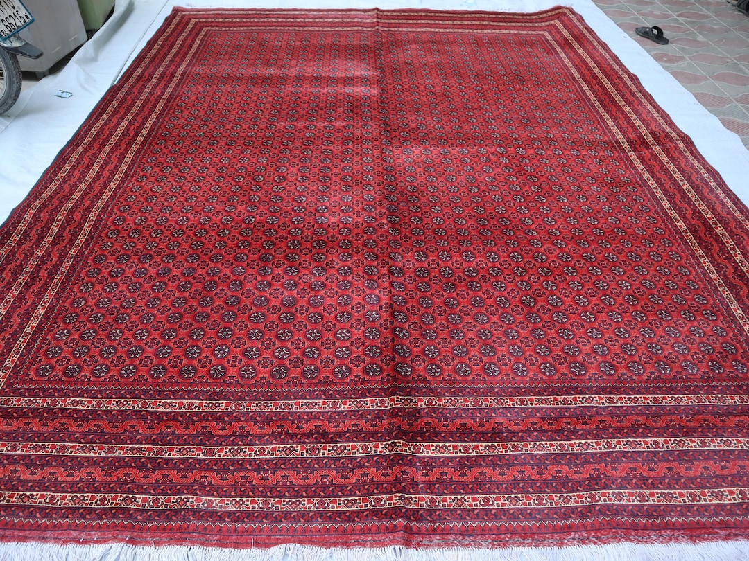Red Afghan Mowri Rug, 9x12 Ft, Vintage Wool Rug - Etsy