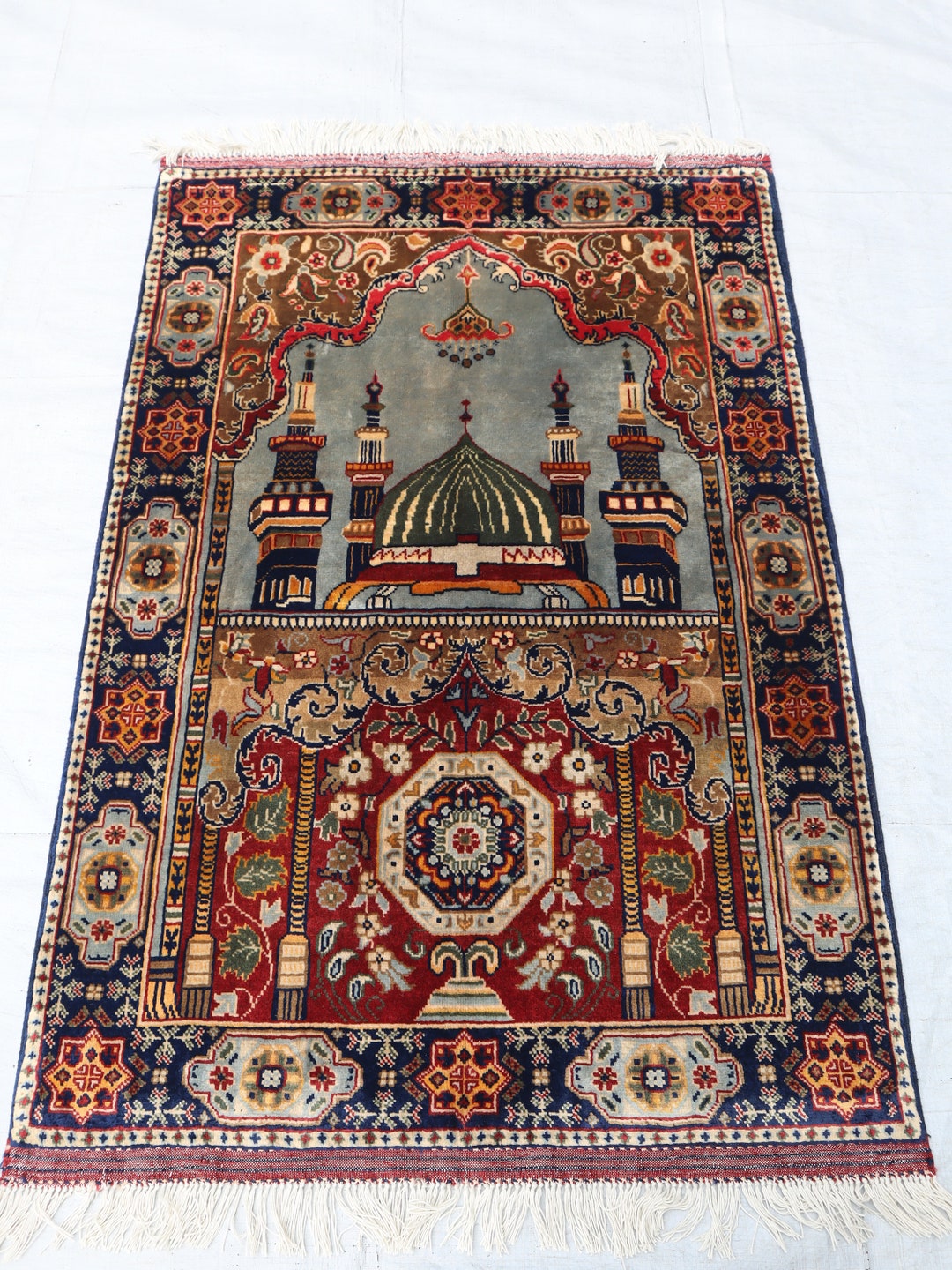 ✦Vintage Afghan Rug✦　190cm×98cm　ペルシャ絨毯 Handmade Wool Afghan Prayer Rug, Small Vintage Turkmen Bukhara