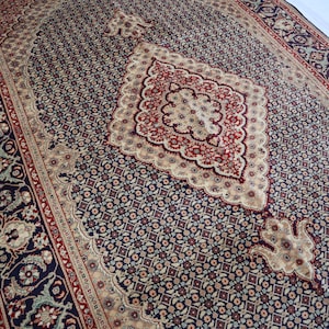 6x9 Artist Crafted Afghan Gold Blue Beige Red rug, Large Handmade Medallion Flower Soft Wool Tabriz rug, Bedroom rug Living room Gift carpet