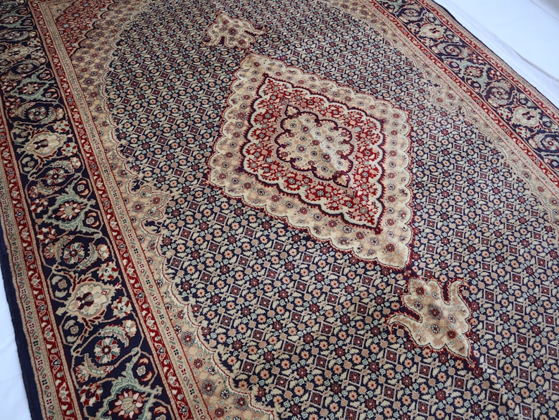 6x9 Artist Crafted Afghan Gold Blue Beige Red rug, Large Handmade Medallion Flower Soft Wool Tabriz rug, Bedroom rug Living room Gift carpet