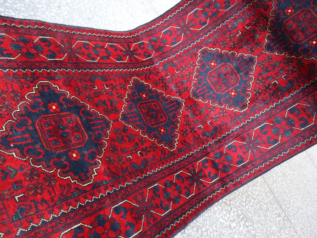 2x6 レッド アフガニスタン ボハラ ランナー ラグ、ハンドメイドの