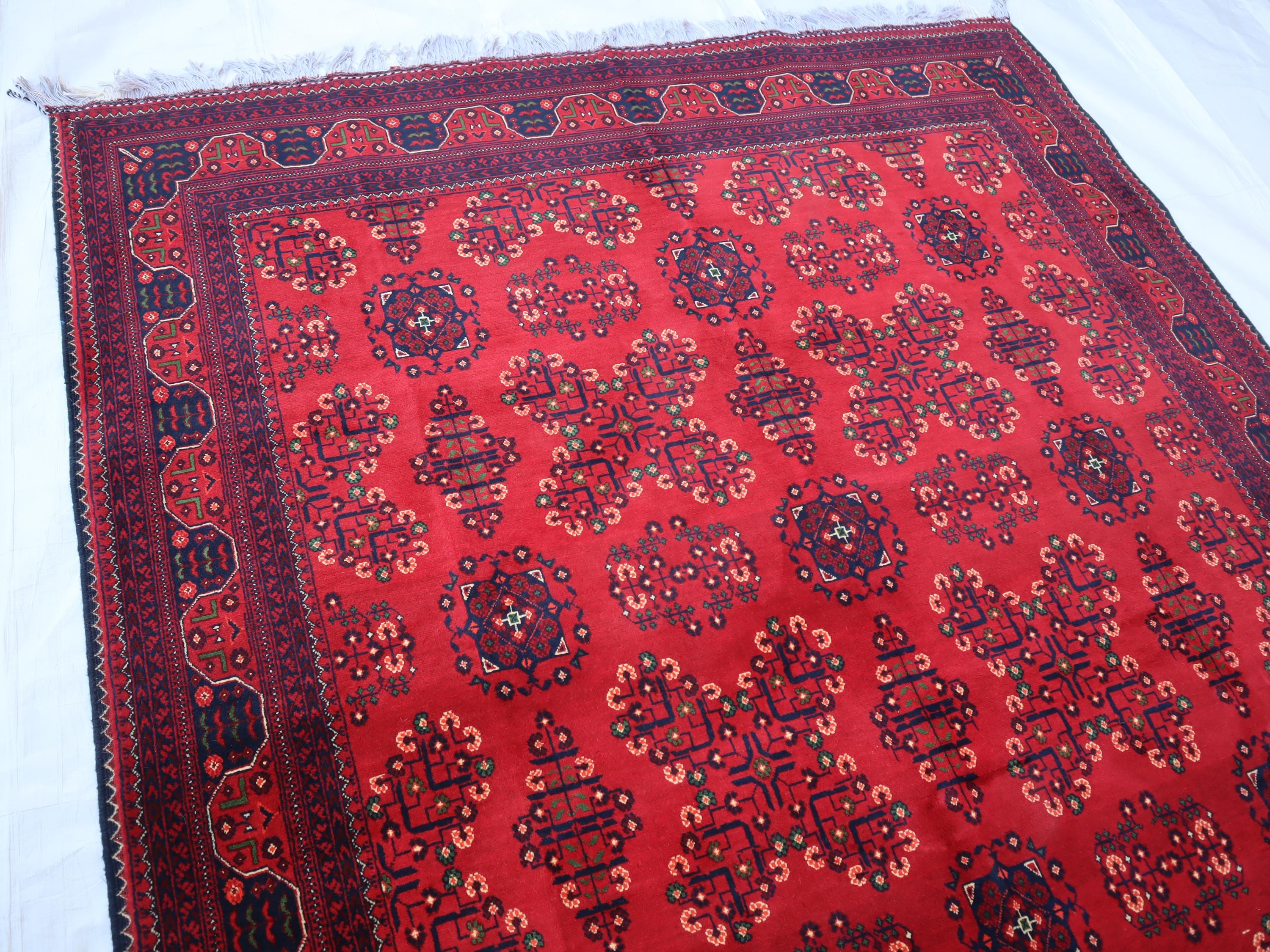 Red Bukhara Rug 7x10, Afghan Handmade Wool Area Rug, 200x300 Cm