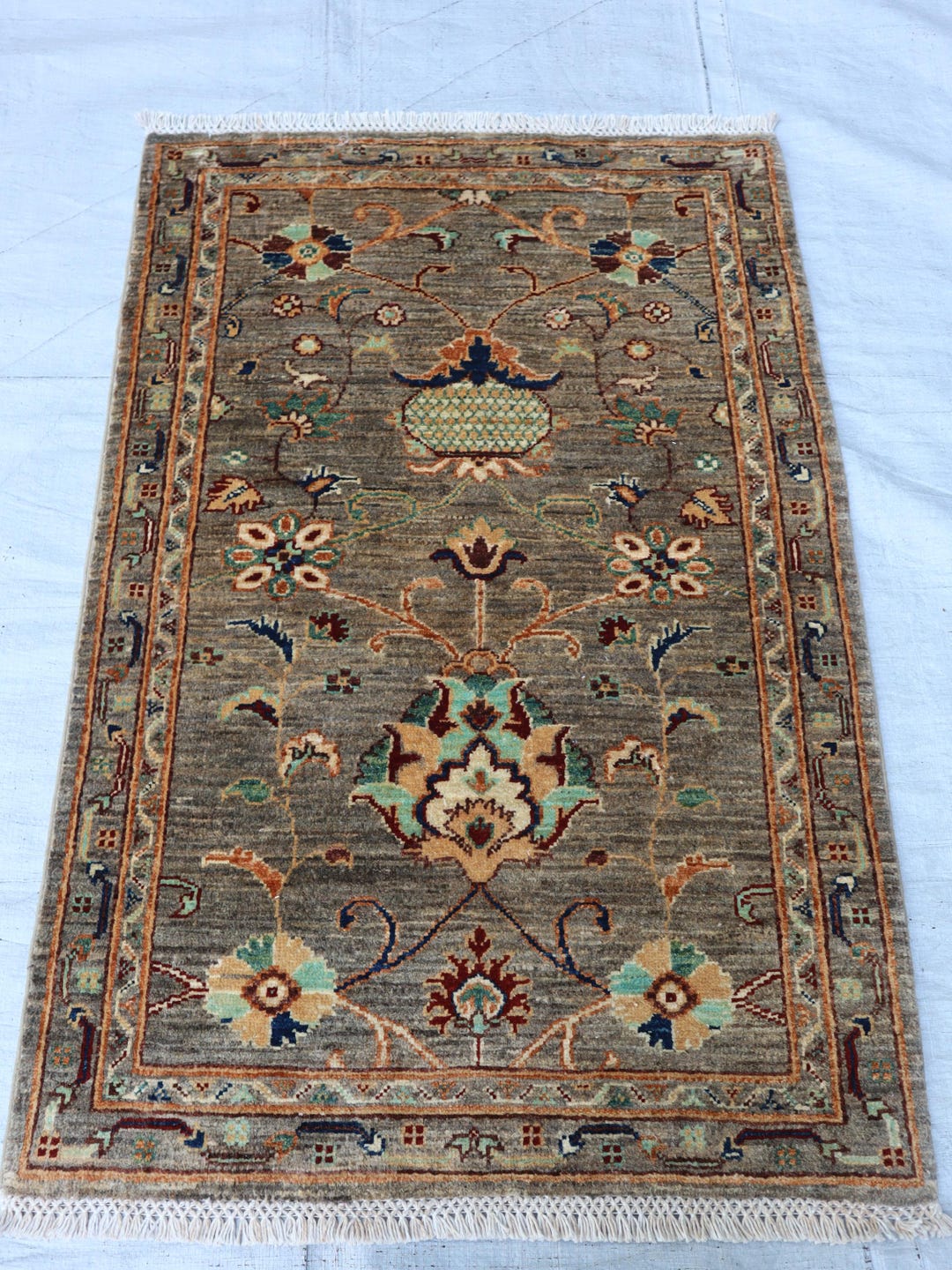 Waziri Rug 2x4 Gray Beige Afghan Waziri Rug, Hand-knotted Wool Oriental Carpet - Etsy