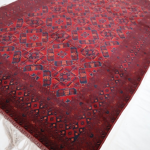 10x6 Ft Gorgeous Rug, Handmade Afghan Rug, Turkoman Traditional 100% Wool rug, 7x10 Rug, Bukhara Rug Red Living room area rug,Turkmen carpet