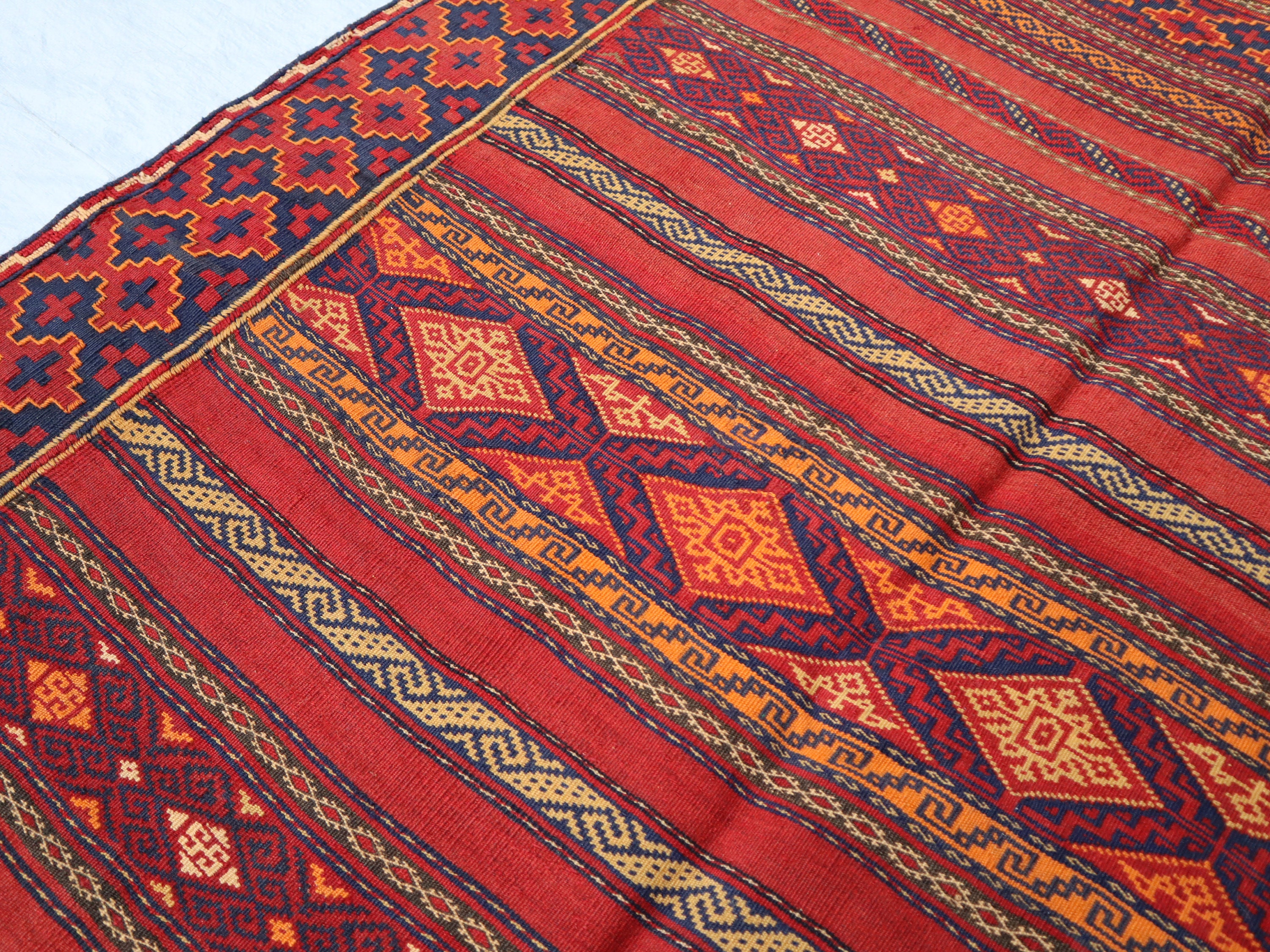 4 x 6フィートのアンティークキリムラグ、ヴィンテージ幾何学模様