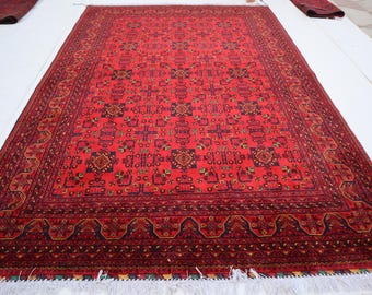 7x10 Deep Red Afghan Area Rug, Khal Mohammadi Natural Dye Hand knotted wool Oriental rug, Bedroom rug, rugs for Living room, Office rug