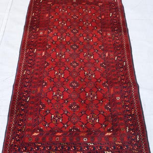3x5 Afghan red vintage rug, Small Handmade Antique rug, Turkmen tribal ersari rug Soft woven wool rug durable entryway rug, living room gift