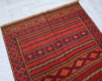 ビンテージ　アフガンラグ キリム　アンティーク 敷物　インテリア 4 x 6フィートのアンティークキリムラグ、ヴィンテージ幾何学模様