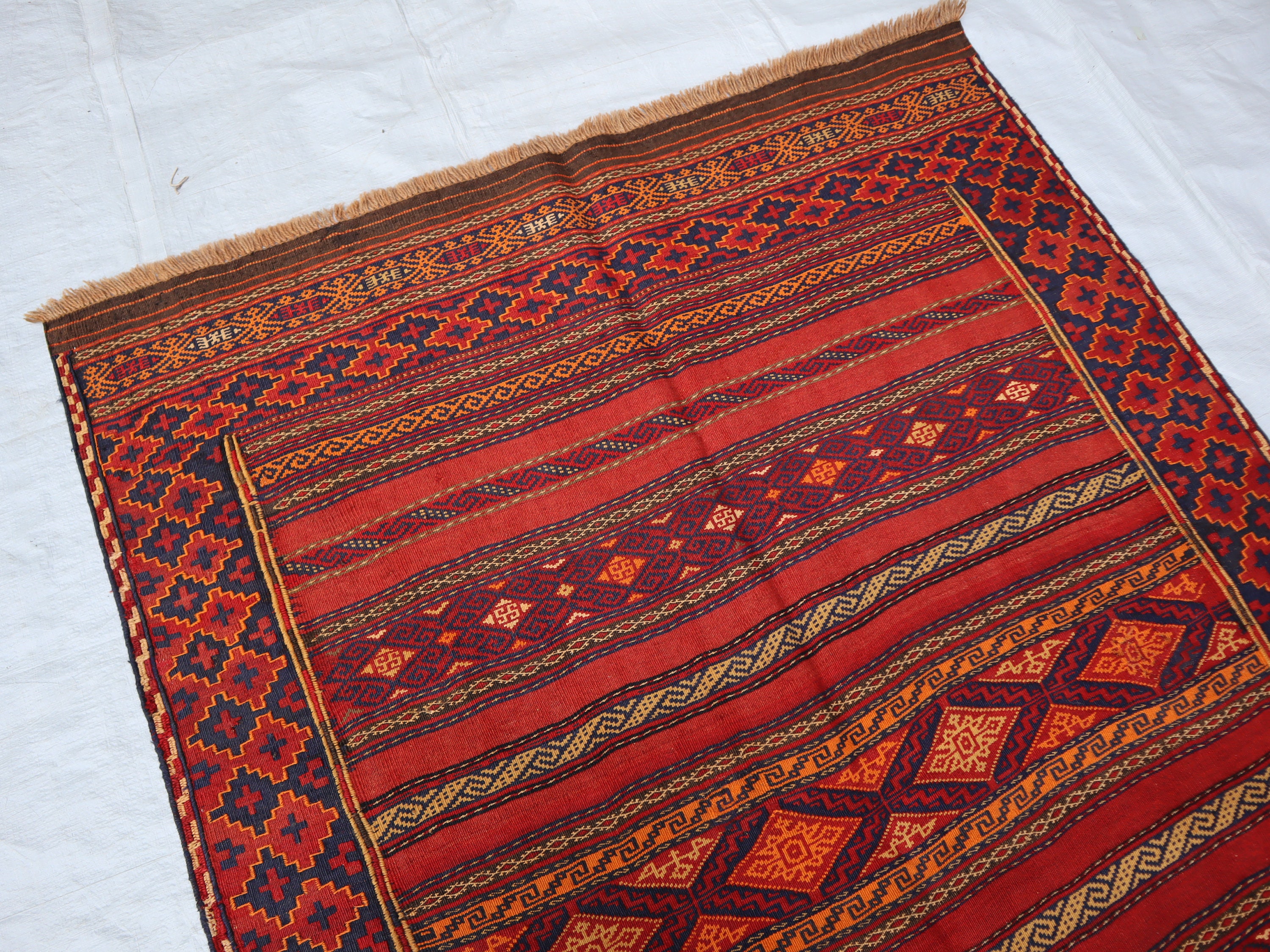 4 x 6フィートのアンティークキリムラグ、ヴィンテージ幾何学模様