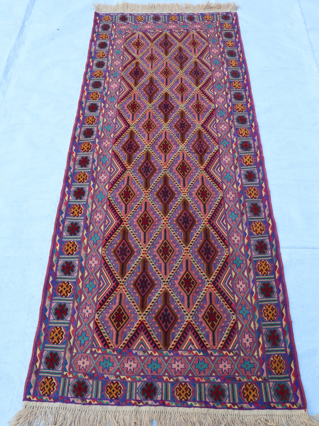 2x6 Handmade Runner Rugs, Oriental Afghan Herati Berjusta Rug, Small Runner Rug, Pink Beige