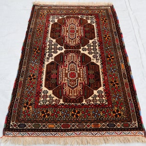 2 x 4 fot antik matta, afghansk handknuten ullmatta, turkmensk 3x5 vintagematta, heminredningsmatta, tribal orientalisk matta, sovrums-vardagsrumsmatta bild 1