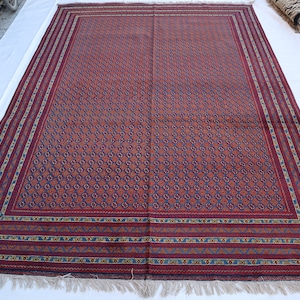 8x11 Afghan Navy Blue Fine Rug/ Turkmen Hoja Roshnaye Bokhara Rug/ Oriental Handmade Wool Area Rug/ Living Room/ Dining Table 200x300 rug