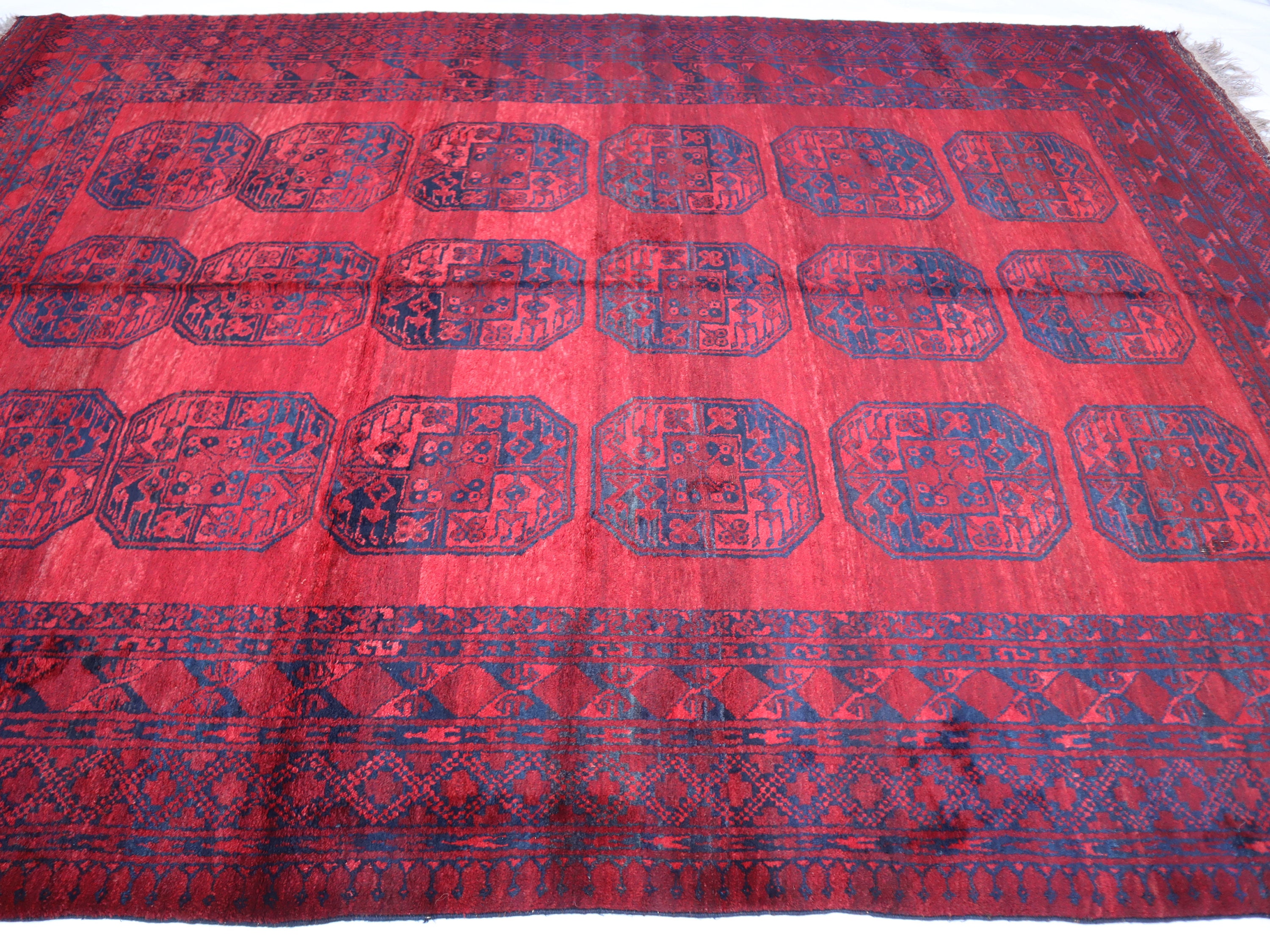 1970s Antique Ersari 8x10 Rug, Vintage Red Blue Rug Afghan Hand Knotted ...