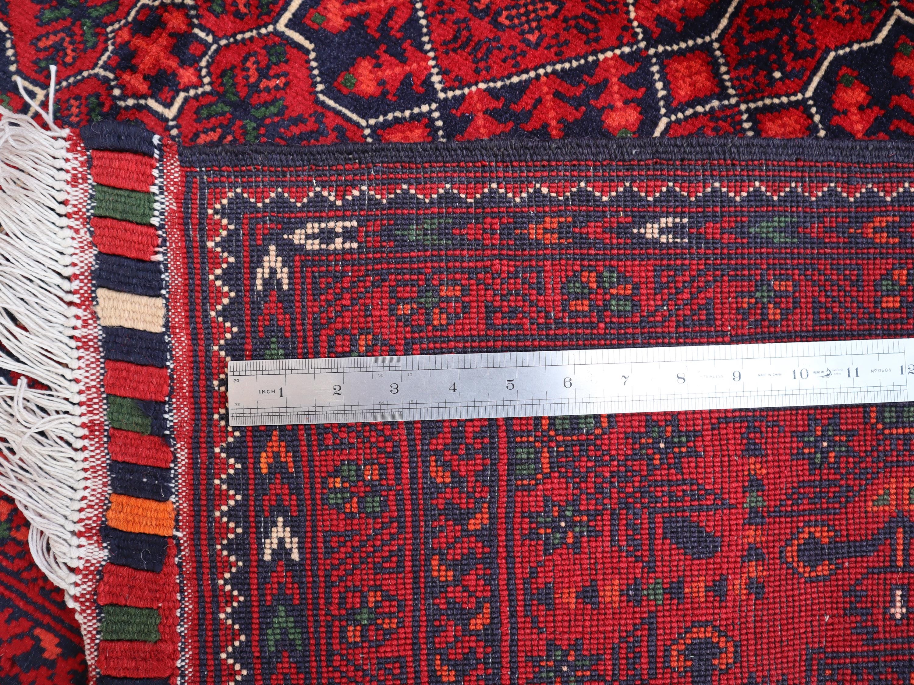 6x9 レッドブルー手織りラグ、大型トルクメンアンティークメダリオン