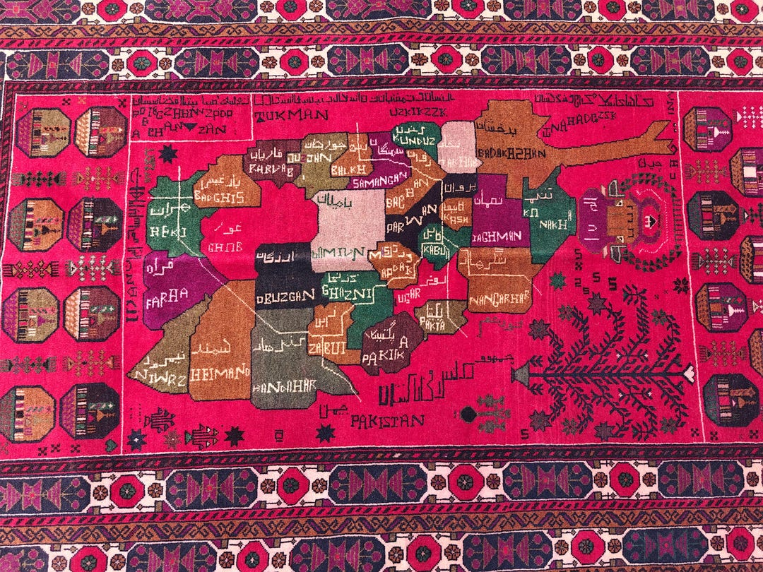 4x6 Afghan Map Rug, Colorful Handwoven Wool, Afghanistan Handmade ...