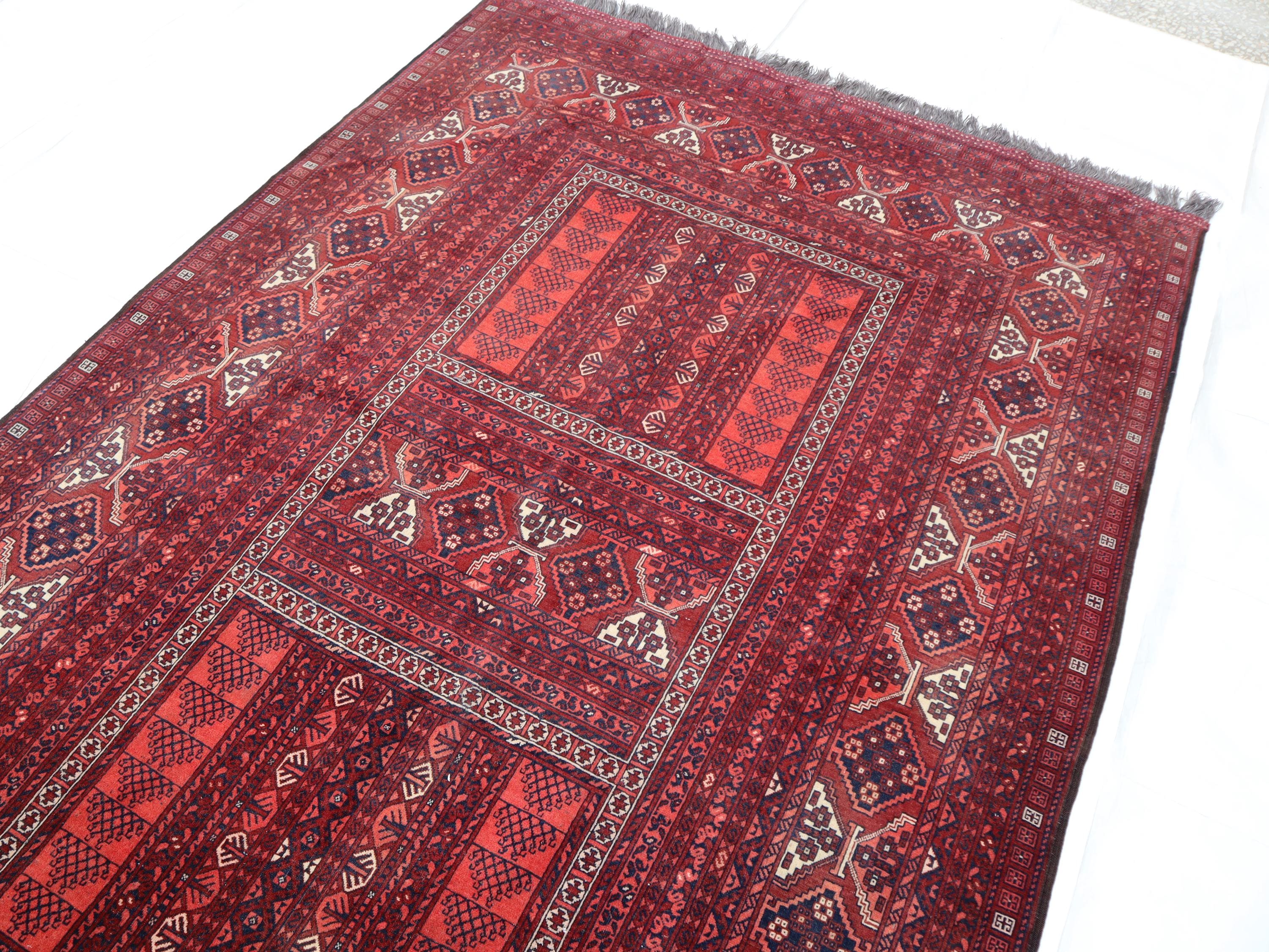 トルクメンアンティークラグ、5 x 8フィートのアフガンハンドノット