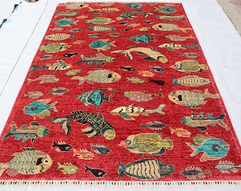 5x8 手織りギャッベパッチワークラグ、鮮やかなカラフルなホームラ