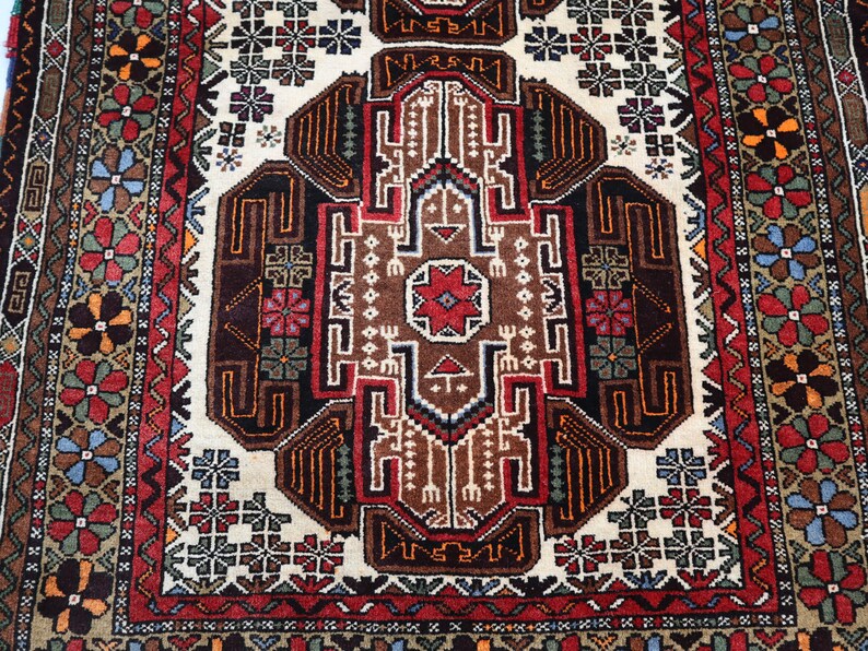 2 x 4 fot antik matta, afghansk handknuten ullmatta, turkmensk 3x5 vintagematta, heminredningsmatta, tribal orientalisk matta, sovrums-vardagsrumsmatta bild 4