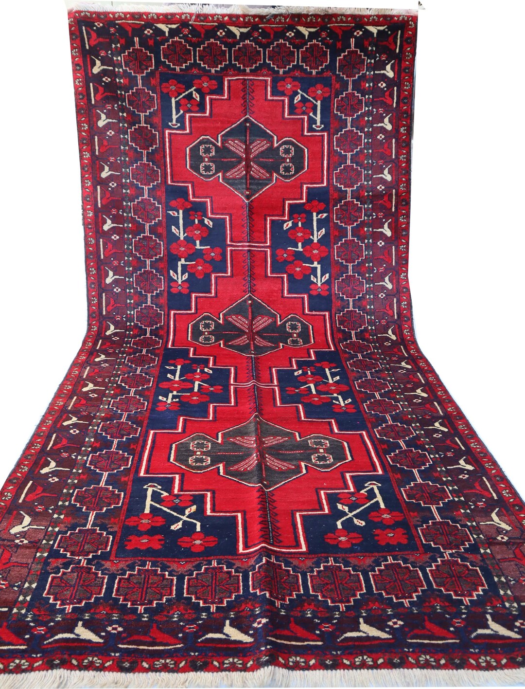 One of a Kind 4x9 Antique Rug, Handmade Caucasian Style Afghan Baluchi ...