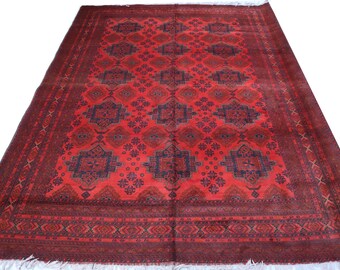 Großer Afghan Teppich, Handgemachter Teppich, Teppich Teppich Wohnzimmer Teppich Roter Teppich Bukhara, Teppich 10x40
