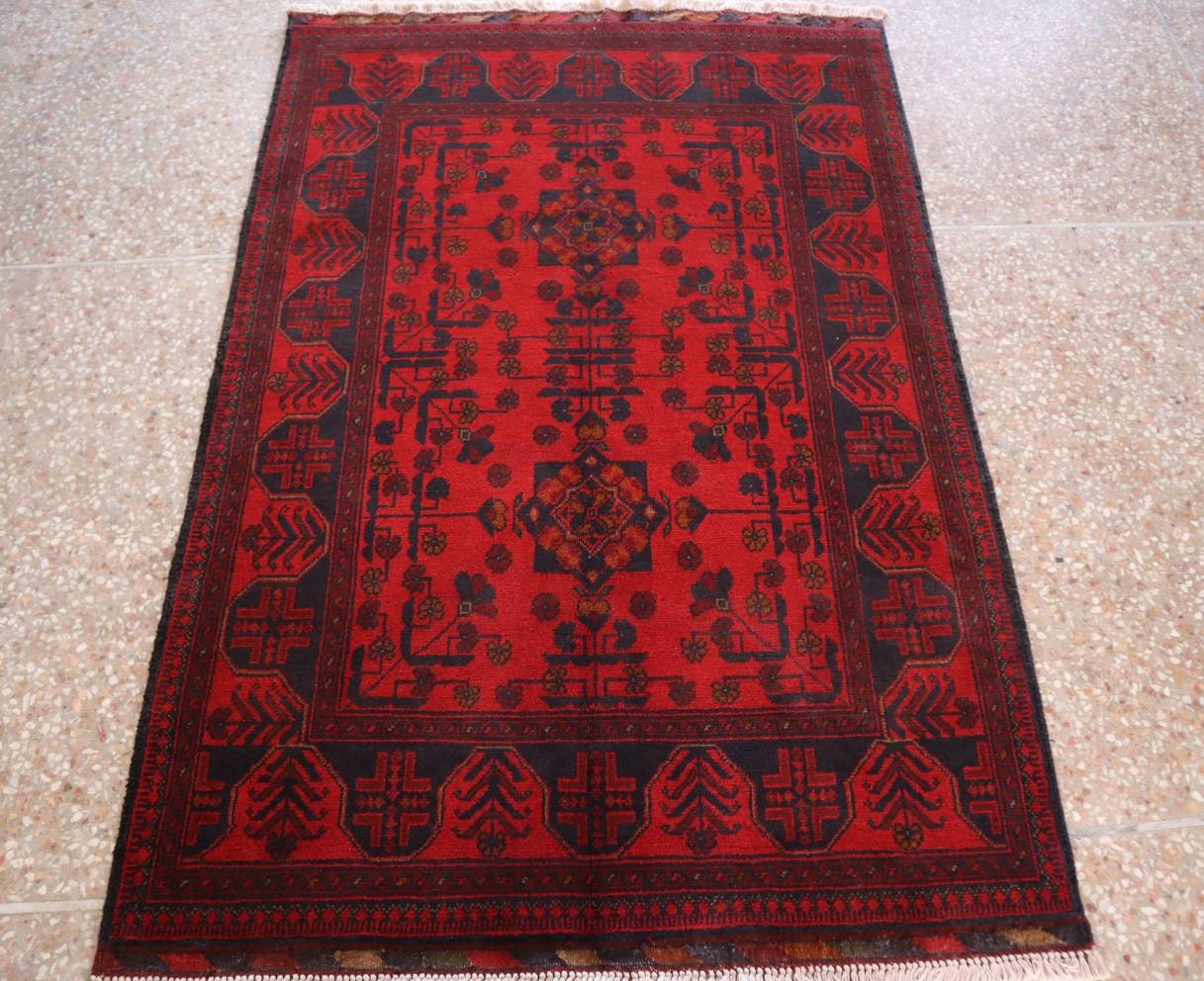 3 x 5 tapis fait main en laine afghane, petit tapis oriental rouge pour le salon, tapis turc unique, tapis décoratif doux pour la chambre à coucher, animaux de compagnie, cadeau pour elle et lui.