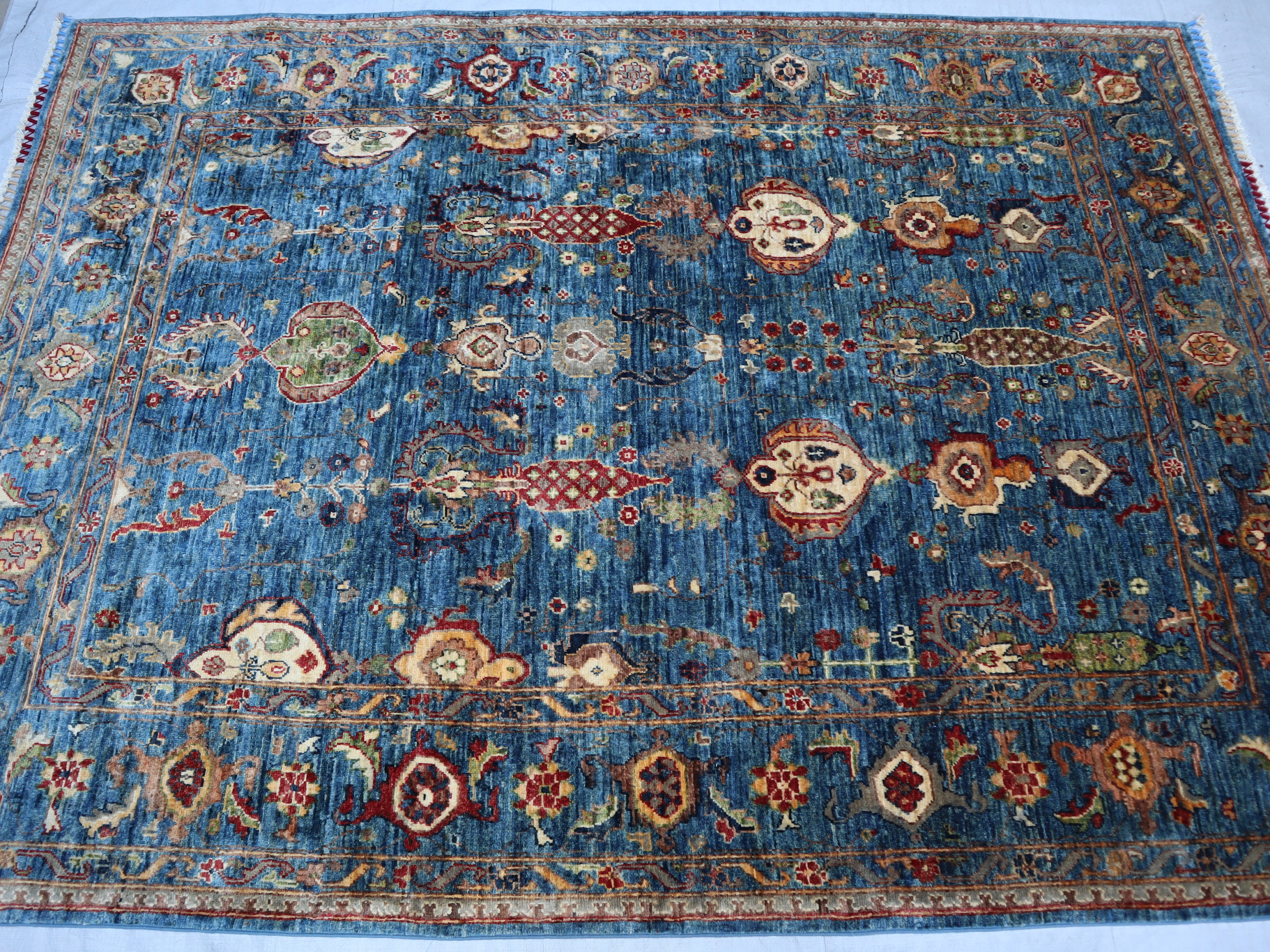Waziri Rug 6x8 Soft Blue Afghan Waziri Area Rug, Hand Knotted Wool Oriental Accent ...