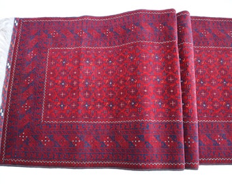 2x12 Red Bokhara Runner rug, Afghan Hand knotted, tribal oriental rug, Turkmen Ersari Vintage, long Stair rug, 13 ft Aisle Hallway runner
